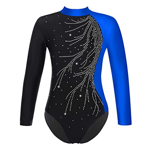 iEFiEL Kinder Mädchen Turnanzug Gymnastik Leotards Glanz Ballettanzug Tanz Abnutzungs Bodysuit Spleiß-Stil Trikot Anzug T Blau 122-128 von iEFiEL