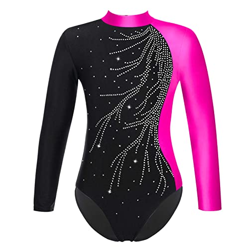 iEFiEL Kinder Mädchen Turnanzug Gymnastik Leotards Glanz Ballettanzug Tanz Abnutzungs Bodysuit Spleiß-Stil Trikot Anzug T Rose 170-176 von iEFiEL