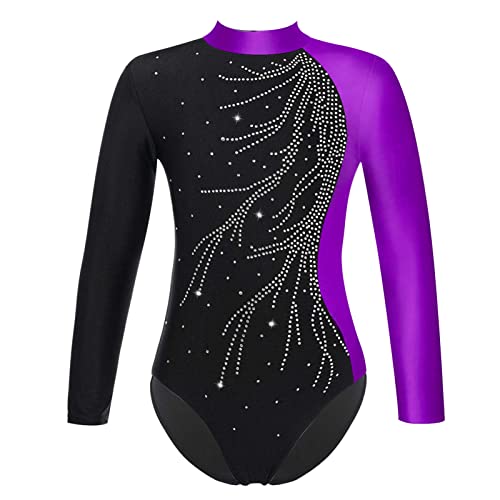 iEFiEL Kinder Mädchen Turnanzug Gymnastik Leotards Glanz Ballettanzug Tanz Abnutzungs Bodysuit Spleiß-Stil Trikot Anzug T Violett 122-128 von iEFiEL