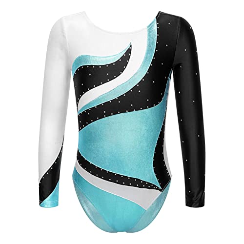 iEFiEL Kinder Mädchen Turnanzug Gymnastik Leotards Glanz Ballettanzug Tanz Abnutzungs Bodysuit Spleiß-Stil Trikot Anzug Xa Blau 134-140 von iEFiEL