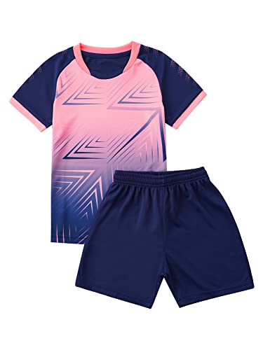 iEFiEL Kinder Mädchen Jungen Fussball Uniform Trikots Set Sportanzug Wettbewerb Sportbekleidung Kurzarm T-Shirt mit Kurze Hosen Shorts Basketball Sport Set Xa Marineblau 110-116 von iEFiEL