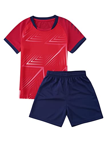 iEFiEL Kinder Mädchen Jungen Fussball Uniform Trikots Set Sportanzug Wettbewerb Sportbekleidung Kurzarm T-Shirt mit Kurze Hosen Shorts Basketball Sport Set Xa Rot 146-152 von iEFiEL