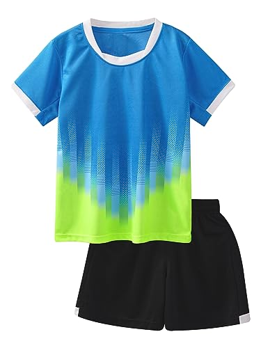 iEFiEL Kinder Mädchen Jungen Fussball Uniform Trikots Set Sportanzug Wettbewerb Sportbekleidung Kurzarm T-Shirt mit Kurze Hosen Shorts Basketball Sport Set Xf Himmelblau 110-116 von iEFiEL