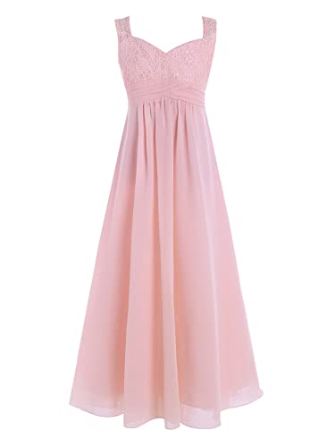 iEFiEL Kinder Mädchen Kleid Festlich zur Hochzeit Prinzessin Partykleid Brautjungfern Chiffon Kleider für Festzug gr. 104-176 Rosa 140 von iEFiEL