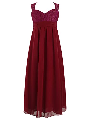 iEFiEL Kinder Mädchen Kleid Festlich zur Hochzeit Prinzessin Partykleid Brautjungfern Chiffon Kleider für Festzug gr. 104-176 Rot 176 von iEFiEL