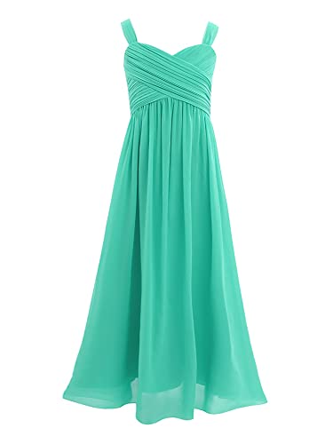 iEFiEL Kinder Mädchen Kleid Festlich zur Hochzeit Prinzessin Partykleid Brautjungfern Chiffon Kleider für Festzug gr. 104-176 X Minz Grün 140 von iEFiEL