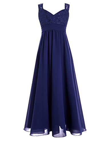 iEFiEL Kinder Mädchen Kleid Festlich zur Hochzeit Prinzessin Partykleid Brautjungfern Chiffon Kleider für Festzug gr. 104-176 Marineblau 140 von iEFiEL