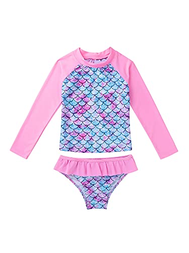 iEFiEL Kinder Mädchen Meerjungfrau Bikini Einhörner Badeanzug Floral Bademode Langarm Tankini Sets Rash Guards Gr. 92-176 Rosa 98-104 von iEFiEL