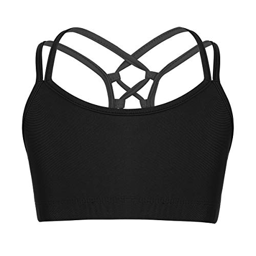 iEFiEL Kinder Mädchen Sport BH mit Spaghetti-Träger Crop Tops Ballett Tanz Bustier Yoga BH ohne Bügel Weste Oberteile Trainingsanzug Schwarz 152 von iEFiEL