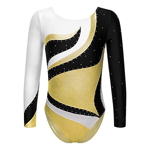 iEFiEL Kinder Mädchen Turnanzug Gymnastik Leotards Glanz Ballettanzug Tanz Abnutzungs Bodysuit Spleiß-Stil Trikot Anzug Xa Gold 158-164 von iEFiEL