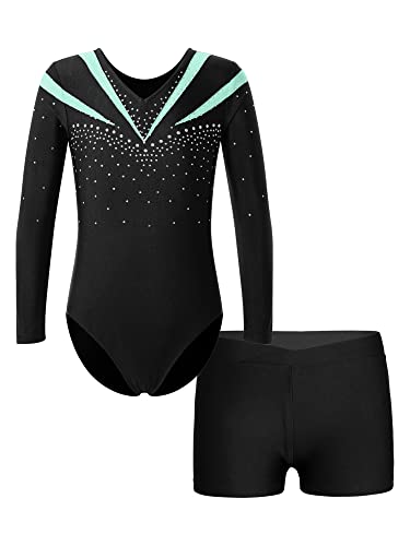 iEFiEL Kinder Mädchen Turnanzug Gymnastik Leotards Glanz Ballettanzug Tanz Abnutzungs Bodysuit Spleiß-Stil Trikot Anzug Xb Hell Grün 122-128 von iEFiEL