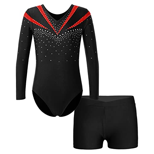 iEFiEL Kinder Mädchen Turnanzug Gymnastik Leotards Glanz Ballettanzug Tanz Abnutzungs Bodysuit Spleiß-Stil Trikot Anzug Xb Rot 134-140 von iEFiEL