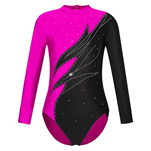 iEFiEL Kinder Mädchen Turnanzug Gymnastik Leotards Glanz Ballettanzug Tanz Abnutzungs Bodysuit Spleiß-Stil Trikot Anzug Xc Hot Rosa 122-128 von iEFiEL