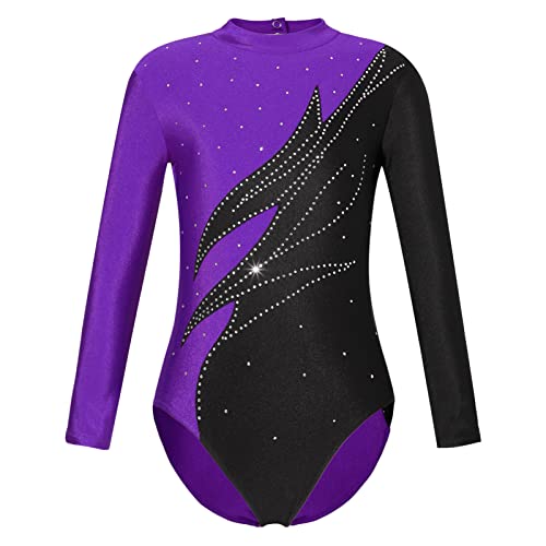 iEFiEL Kinder Mädchen Turnanzug Gymnastik Leotards Glanz Ballettanzug Tanz Abnutzungs Bodysuit Spleiß-Stil Trikot Anzug Xc Violett 134-140 von iEFiEL