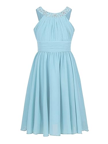 iEFiEL Kinder Prinzessin Kleid Mädchen Festlich mit Glitzer Strass Blumenmädchenkleid Festzug Abendkleid Hochzeits Kleidung Kommunionkleid Himmelblau 128 von iEFiEL