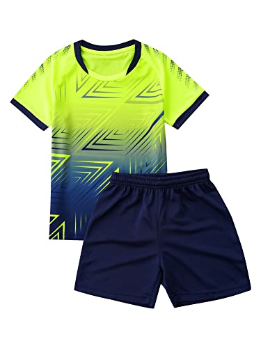 iEFiEL Kinder Mädchen Jungen Fussball Uniform Trikots Set Sportanzug Wettbewerb Sportbekleidung Kurzarm T-Shirt mit Kurze Hosen Shorts Basketball Sport Set Xa Leuchtendes Grün 110-116 von iEFiEL