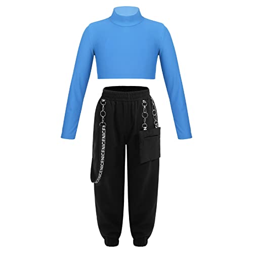 iEFiEL Kinder Trainingsanzug Mädchen Langarm Crop Top & Leggings Sportlich Outfits Jogginganzug Jogger Jumpsuit Hip-Pop Tanzkleidung Zc Blau 158-164 von iEFiEL