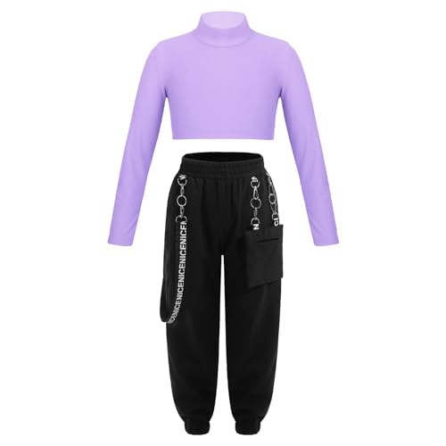 iEFiEL Kinder Trainingsanzug Mädchen Langarm Crop Top & Leggings Sportlich Outfits Jogginganzug Jogger Jumpsuit Hip-Pop Tanzkleidung Zc Lavender 146-152 von iEFiEL