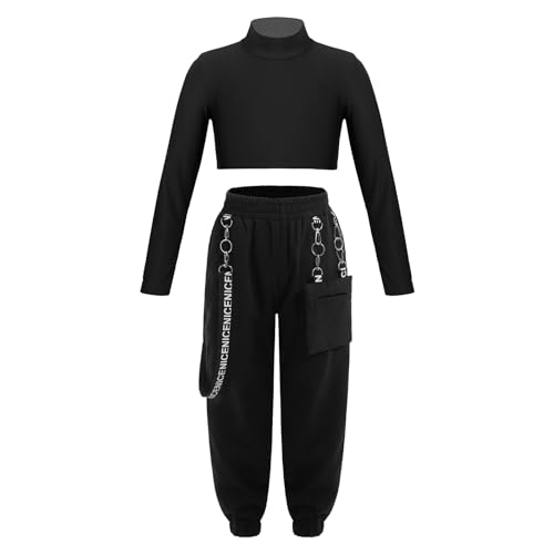 iEFiEL Kinder Trainingsanzug Mädchen Langarm Crop Top & Leggings Sportlich Outfits Jogginganzug Jogger Jumpsuit Hip-Pop Tanzkleidung Zc Schwarz 146-152 von iEFiEL