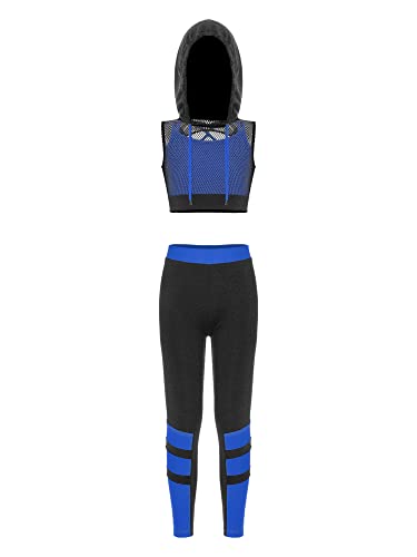 iEFiEL Kinder Trainingsanzug Mädchen Sport BH Weste + Leggings Sportlich Jogginganzug Druck Sportanzug Jumpsuit Große 98-176 Ze Blau 134-140 von iEFiEL