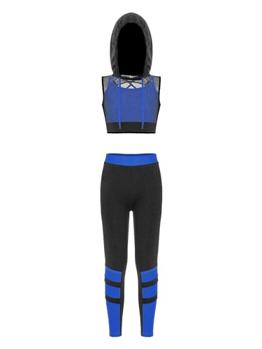 iEFiEL Kinder Trainingsanzug Mädchen Sport BH Weste + Leggings Sportlich Jogginganzug Druck Sportanzug Jumpsuit Große 98-176 Ze Blau 146-152 von iEFiEL