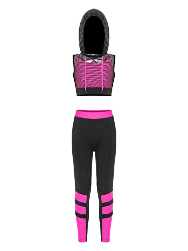 iEFiEL Kinder Trainingsanzug Mädchen Sport BH Weste + Leggings Sportlich Jogginganzug Druck Sportanzug Jumpsuit Große 98-176 Ze Rosa 122-128 von iEFiEL