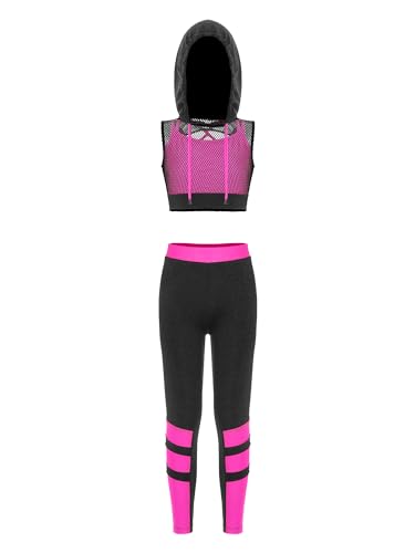 iEFiEL Kinder Trainingsanzug Mädchen Sport BH Weste + Leggings Sportlich Jogginganzug Druck Sportanzug Jumpsuit Große 98-176 Ze Rosa 146-152 von iEFiEL