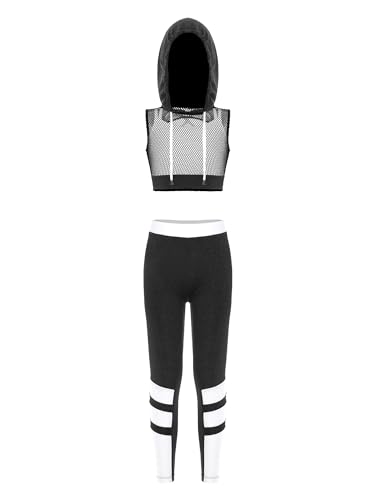 iEFiEL Kinder Trainingsanzug Mädchen Sport BH Weste + Leggings Sportlich Jogginganzug Druck Sportanzug Jumpsuit Große 98-176 Ze Weiß 158-164 von iEFiEL