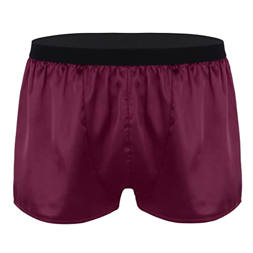 iEFiEL Männer Boxershorts Herren Retro Shorts Unterwäsche Satin Panties Höschen Weich Schlafanzughose Sommerhosen M-XL Weinrot L von iEFiEL