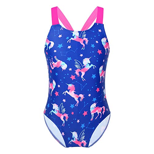 iEFiEL Mädchen Badeanzüge Einhörner Bikini Schwimmanzug Kinder Floral Bademode UV-Schutz Hawaiianisch Badebekleidung gr. 80-176 Saphir 122-128 von iEFiEL