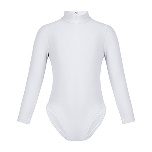 iEFiEL Mädchen Ballettanzug Langarm Ballett Trikot mit Stehkragen Ballettkleidung Sport Gymnastik Tanz Body Leotard gr. 98-152 Weiß 128-140 von iEFiEL