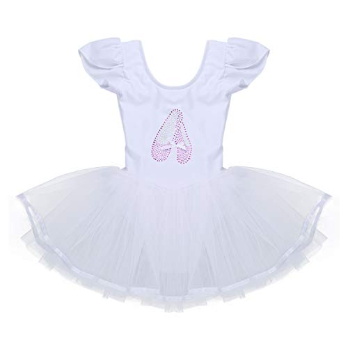 iEFiEL Mädchen Ballettkleid Ärmellos Ballettkleidung Ballett Trikot mit Tütü Tüllrock Kinder Ballettbody Tanzkleid in schwarz, weiß, rosa, Rose Elfenbein 110-116 von iEFiEL