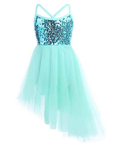 iEFiEL Mädchen Ballettkleid Kinder Glitzer Ballett Trikot Ballettanzug mit Röckchen Tüll Pailletten Kleid Trägerkleid Turnanzug Mintgrün 128-140 von iEFiEL