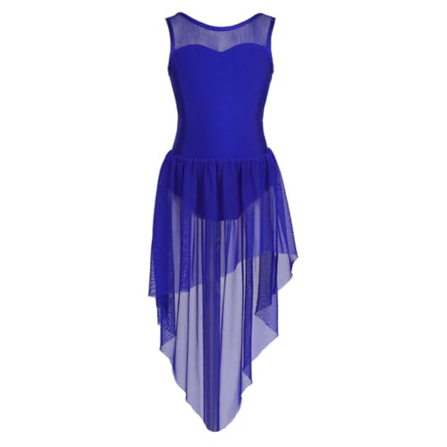 iEFiEL Mädchen Ballettkleid mit Schlitz Tüll Rock Lyrischer Tanzkleid Standard Ballsaal Walzer Tango Ärmellos Ballett Trikot Kleid Blau 140 von iEFiEL