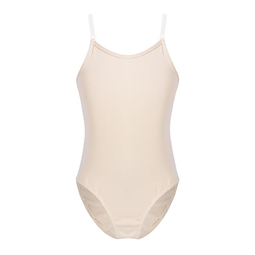 iEFiEL Mädchen Balletttrikot Ballett Body Ballettanzug Kinder mit Spaghettiträgern Turnanzug Tanzbody Unterwäsche (und EIN Paar transparenter Schultergürte) Hautfarben 110-116 von iEFiEL