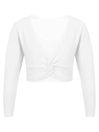 iEFiEL Mädchen Baumwolle Ballettjacke Lange Ärmel Tanzkleidung Ballett Trikot Tanz Oberteile Gymnastik Ballett Bolero Weiß 116-140 von iEFiEL