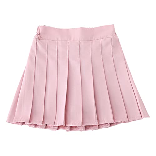 iEFiEL Mädchen Dehnbar Faltenrock Schuluniform mit Shorts Elastischer Bund Einfarbig Minirock Skater Tennis Röcke Rosa 128-134 von iEFiEL