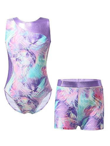 iEFiEL Mädchen Einhörner Turnanzug Glänzend Gymnastik Leotard Kinder Kleidung Set Ballett Trikot Tanz Kostüme mit Überkreuzte Träger T Hell Lila 146-152 von iEFiEL