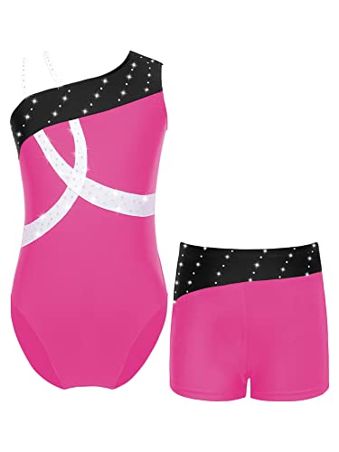 iEFiEL Mädchen Einhörner Turnanzug Glänzend Gymnastik Leotard Kinder Kleidung Set Ballett Trikot Tanz Kostüme mit Überkreuzte Träger X Hot Rosa 110-116 von iEFiEL