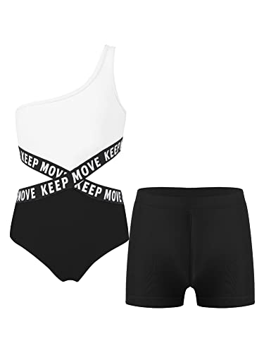 iEFiEL 1pc - 2 -oder 3 Stück Mädchen Einteiler Badeanzug Sport Bikini Aufdruck Kinder Badekleidung Sets Sommer Strand Anzug TA Schwarz 122-128 von iEFiEL