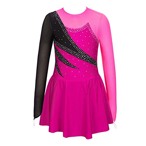 iEFiEL Mädchen Eiskunstlauf Kleider Langarm Glitzer Ballettkleid Swing Kleid Schaukel Tanzkleid Turnanzug Kinder Tanzkostüme Zb Lila 170 von iEFiEL