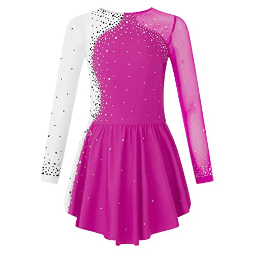 iEFiEL Mädchen Eiskunstlauf Kleider Langarm Glitzer Ballettkleid Swing Kleid Schaukel Tanzkleid Turnanzug Kinder Tanzkostüme Zd Rose 116 von iEFiEL