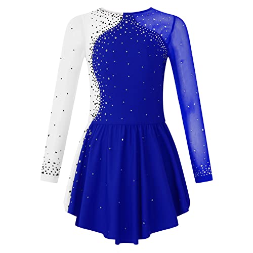 iEFiEL Mädchen Eiskunstlauf Kleider Langarm Glitzer Ballettkleid Swing Kleid Schaukel Tanzkleid Turnanzug Kinder Tanzkostüme Zd Royal Blau 116 von iEFiEL