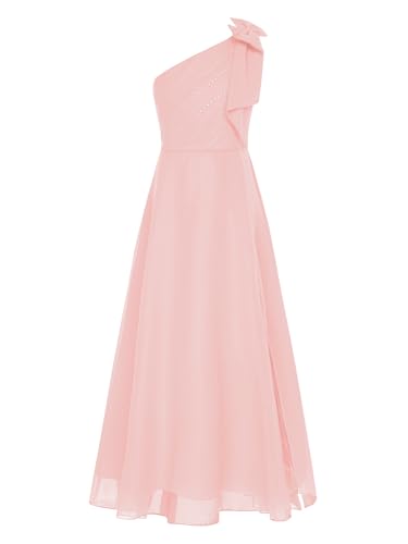 iEFiEL Mädchen Festlich Kleid Elegante Hochzeitskleid EIN-Schulter Blumenmädchenkleider Abendkleid Vokuhila Kleid Partykleid Sommerkleid B Rosa 146-152 von iEFiEL