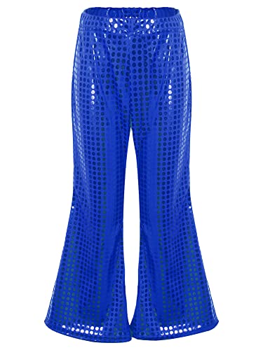 iEFiEL Mädchen Glitzer Hosen Mit Pailletten Schlaghose Lange Glockenhose Hose Hip-Hop Tanzhosen Jazz Jogger Trainingshose Royal Blau 146-152 von iEFiEL