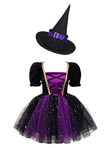 iEFiEL Mädchen Hexenkleid Kurzarm Tüllkleid Mit Hut Cosplay Hexen Kostüm Set Halloween Fasching Mottoparty Hexenkleid Violett 122-128 iEFiEL Mädchen Hexenkleid Kurzarm Tüllkleid Mit Hut Cosplay Hexen Kostüm Set Halloween Fasching Mottoparty Hexenkleid Violett 122-128 von iEFiEL