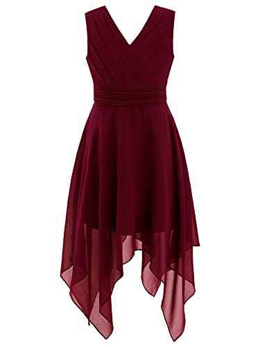 iEFiEL Mädchen Kinder Kleider Festlich Kleid Ärmellose Chiffonkleid Hochzeit Blumenmädchenkleid Festzug Party Kleid Strandkleid Burgundy Chiffon 158-164 von iEFiEL