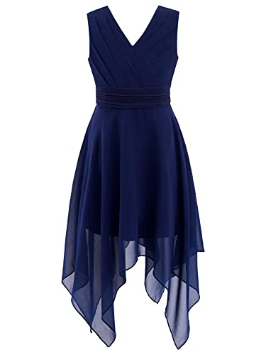 iEFiEL Mädchen Kinder Kleider Festlich Kleid Ärmellose Chiffonkleid Hochzeit Blumenmädchenkleid Festzug Party Kleid Strandkleid Marineblau Chiffon 158-164 von iEFiEL