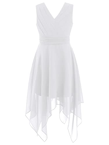 iEFiEL Mädchen Kinder Kleider Festlich Kleid Ärmellose Chiffonkleid Hochzeit Blumenmädchenkleid Festzug Party Kleid Strandkleid Weiß Chiffon 170-176 von iEFiEL