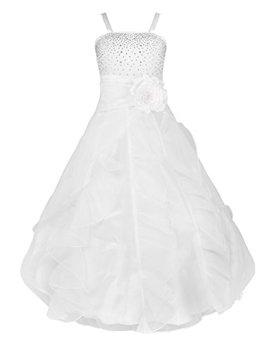 iEFiEL Mädchen Kinder Kleider Festlich Lang Brautjungfern Kleid Prinzessin Hochzeit Party Kleid Gr. 92-164 Weiß 128 von iEFiEL